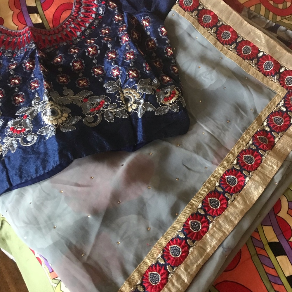 Navy floral print Saree sari